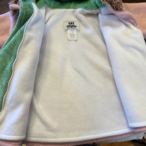 SWeeT + FuN CORKY & CO Pink Fringed Hood Jacket Flower Accents Warm SWiNG COAT 3 - Picture 8 of 11